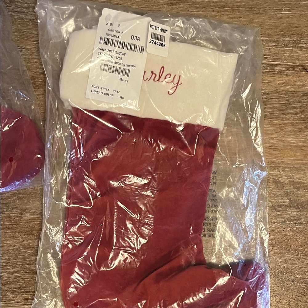 Pottery Barn Red and White Embroidered stocking